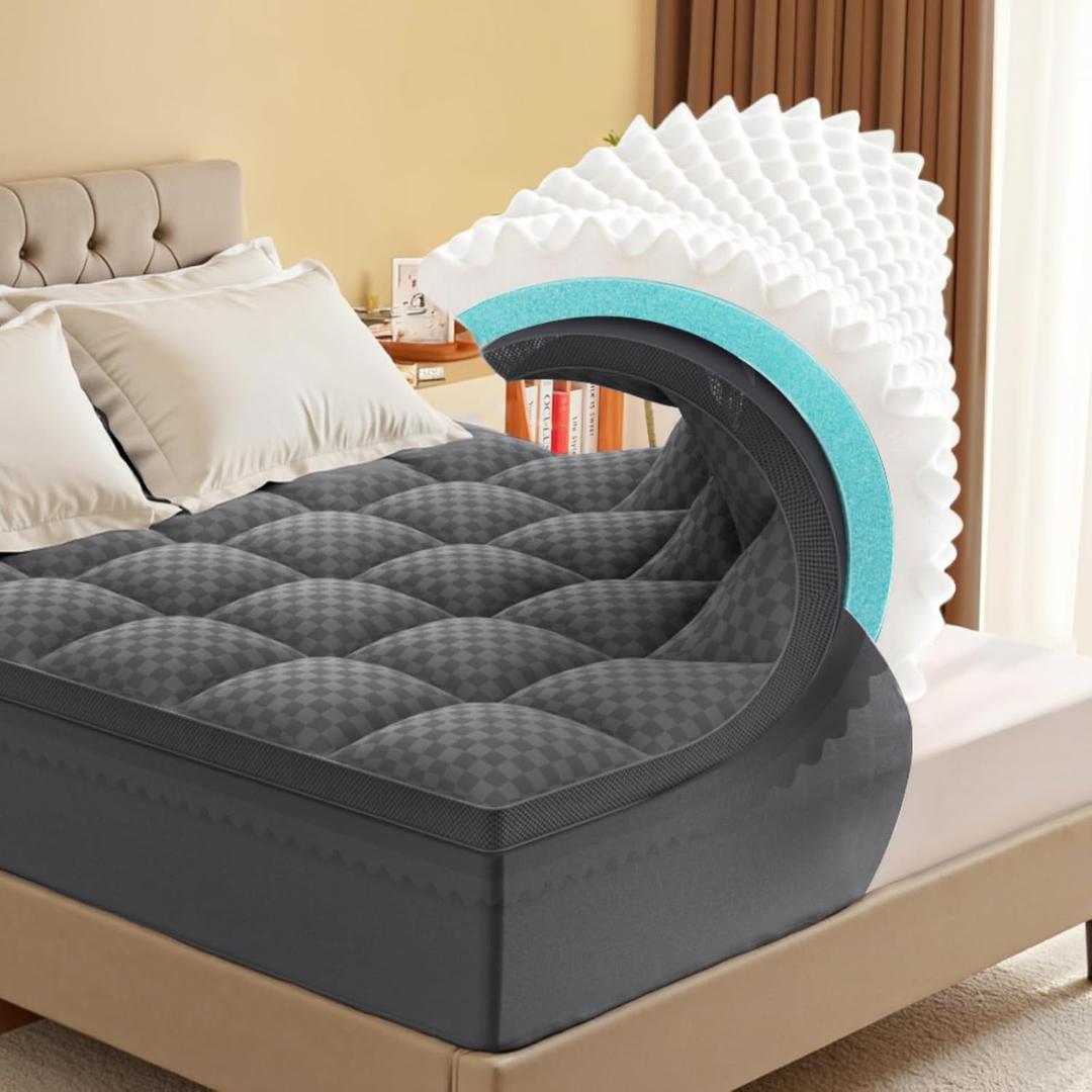 King Mattress Topper, 4.5 Inch Memory Foam Mattress Topper for Back Pain - 2.5" Cooling Memory Foam Soft and Supportive + 2" Pillow Top Mattress Pad Cover, with 8-21" Deep Pocket, Dark Gray