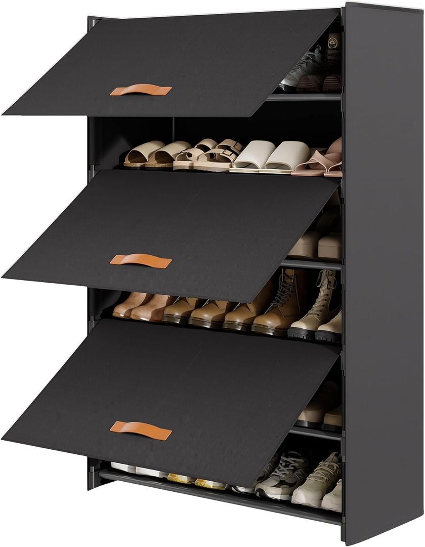 6-Tier Shoe Storage Cabinet with Hard Flip Doors, Fabric Cover, Holds 1824 Pairs, Enclosed Dustproof Shoe Rack Organizer for Entryway, Closet & Bedroom, Shoe Shelf, Black, 27.8" x 12.0" x 41.9"