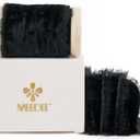 MEEDEE Black Velvet Ribbon 2 Inch Wide Frayed Ribbons Crinkle Raw Edge Black Christmas Ribbons 2 Rolls 4 Yards Crushed Velvet Ribbon for Gift Wrapping, Wedding Bouquet