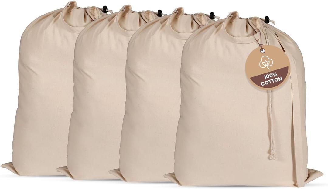 LFH Home 100% Cotton Canvas Large Laundry Bag with Drawstring and Handles Heavy Duty, Multi-Use, and Washable for Home, Travel, College or Storage 20x30 (Pack of 6)-Natural
