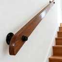 Wood Handrails, Indoor Non-Slip Staircase Handrail,Retro Rustic Wall Mount Railings Handrails, Home Loft Corridor Support Rod,Industrial Pipe Support, Easy to Install (Dark Wood, 5FT)
