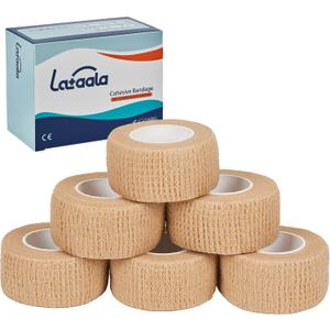 6 Pack,1 x 5 Yards Self Adhesive Bandage Wraps for Sports, Cohesive Bandages, Athletic Tape for Wrist, Ankle, Hand, Leg,Skin Color,Vet Wrap