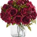 MARTINE MALL 4 Packs Peonies Artificial Flowers, Burgundy Artificial Peonies, Silk Peonies Flowers Fake Peonies Artificial Flowers Peonies Bouquet for Halloween Centerpiece Table Wedding Home Decor (Red)