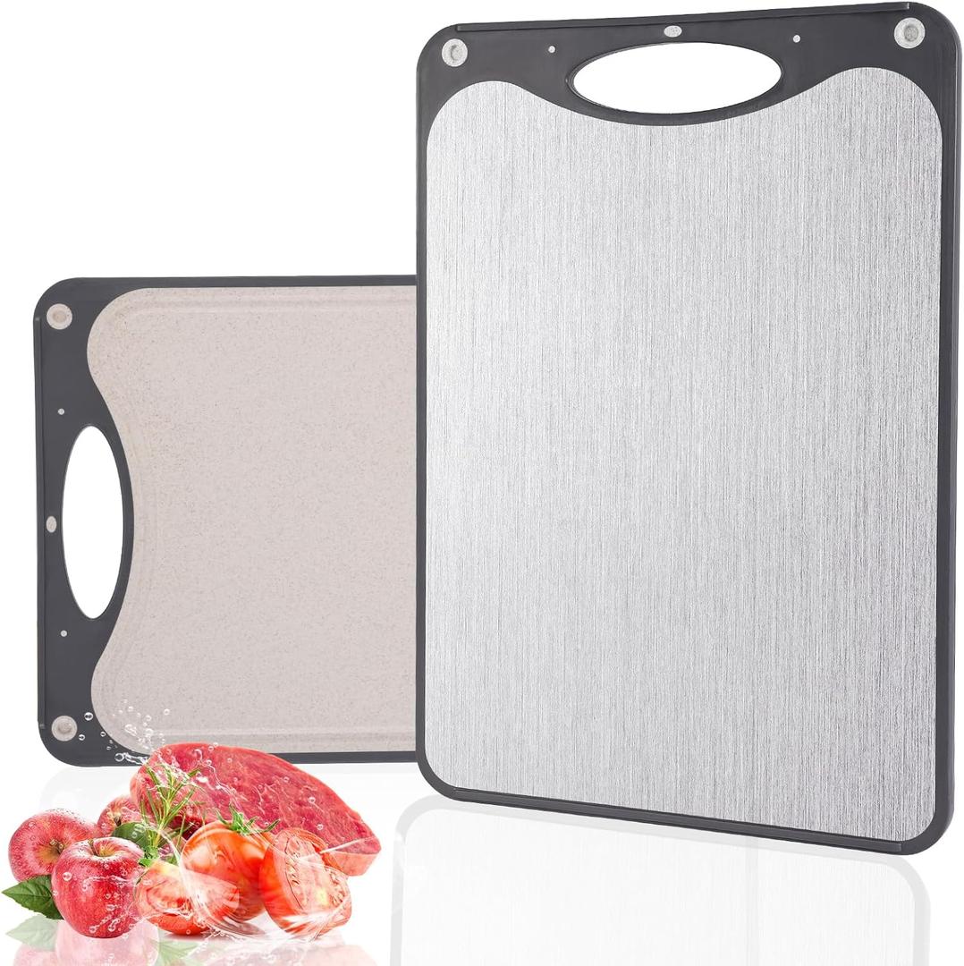 EFOWHEIF Titanium Cutting Boards, Double Sided Cutting Board For Kitchen,Food Grade Titanium And Wheat Straw PP, Large Size 15”×10”And Easy To Clean, Dark Gray