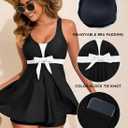 Aleumdr Women Printed Two Piece Tankini Swimsuits Tummy Control Swim Dress High Waisted Boyshort with Pockets, XL