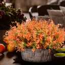 LiuSuper 16 Bundles Fall Flowers Artificial for Decoration, UV Resistant Fall Fake Flowers No Fade, Faux Fall Plants Arrangement for Thanksgiving Porch Home Garden Fireplace (Fall Orange 16*Boxwood)