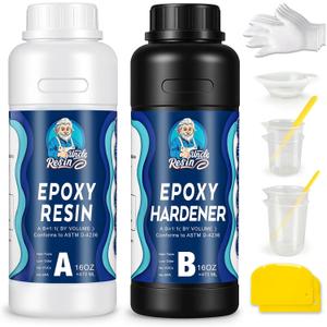 UncleResin 32oz Epoxy Resin Kit - Easy Mix 1:1 Crystal Clear Epoxy Resin Self Leveling No Yellowing No Bubble Casting Resin for Art Crafts, Jewelry Making, Wood & Resin Molds