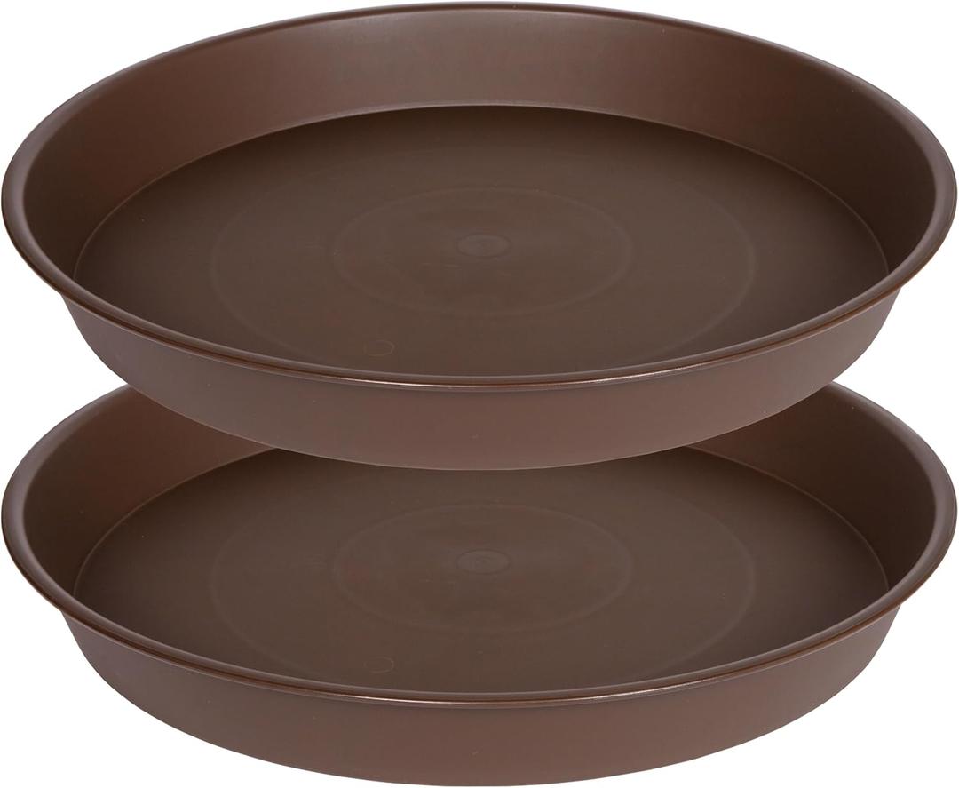 2 Pack of 18 19 inch Plant Saucer Drip Tray, 17 19 21 23 25 27 inch Heavy Duty Large Deep Plant Saucers for Pots, Plastic Flower Planter Water Trays for Indoors Outdoor (19", Brown)
