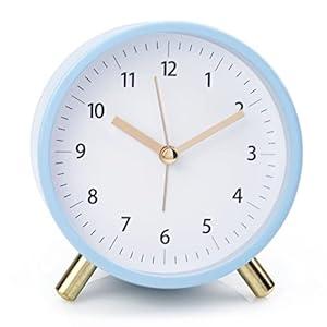 AOLOX Alarm Clock 4.5" Bedside Battery Operated Round Analog Clocks with Backlight for Bedroom, Blue