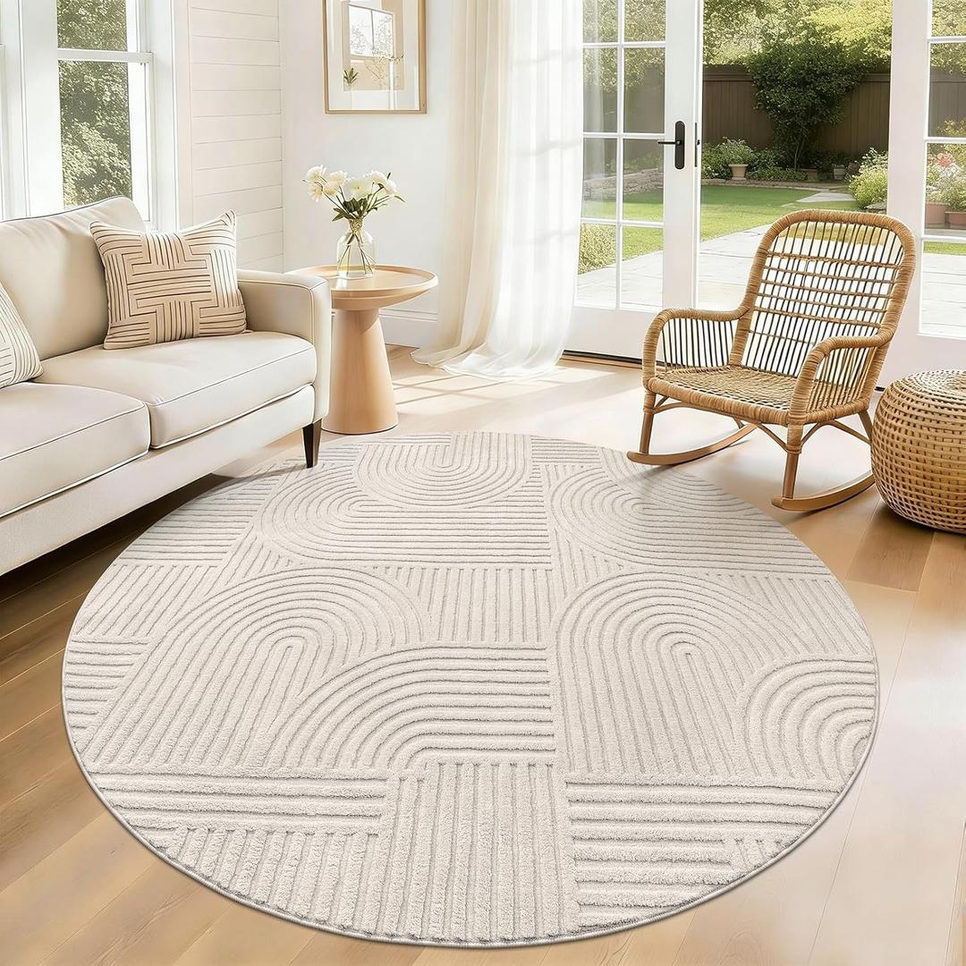 Pauwer 6ft Washable Area Rugs for Living Room Modern Beige Solid Color Soft Fluffy Rugs for Bedroom Non Slip Boho Accent Indoor Mat Floor Carpet Cover for Kids Dining Room Kitchen Office