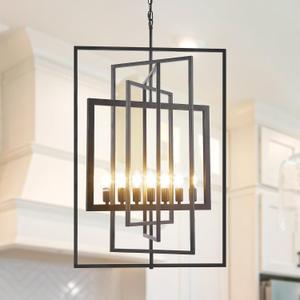 WJShome 7-Light Black Chandelier, Industrial Ceiling Lighting Fixtures, Farmhouse Foyer Chandeliers, Large Chandeliers for High Ceilings, for Dining Room, Staircase, Entryway