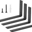 Heavy Duty Shelf Brackets Floating L Shelf Bracket, Brackets for Shelves, L 12" x H 6" x W1.5 Wall Shelf Brackets for DIY, Suitable for Study, Kitchen, Living Room, Bathroom (Black, 4 Pack)