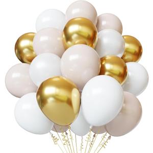 White and Gold Balloons, 50pcs 12 inch White Sand Gold Balloons for Engagement Wedding Anniversary Boho Theme Party Supplies Birthday Baby Shower Party Decorations
