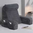 ENITYA 19 Back Pillow for Bed Sitting up, Built-in Armrests & Big Pockets, Back Support Chair Pillow for Sitting up/Watching TV/Reading/Gaming/Resting/Post Surgery/Nursing (L(Under 5'3"), Dark Grey)