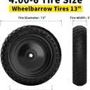 RONPOW 4.00-6 Flat Free Tire and Wheel, 13 Inch Solid Garden Wheelbarrow Tires, 300Lbs with 5/8" & 3/4" Axle Hole, 1"-3.5" Hub for Garden Cart, Wheelbarrow, Hand Truck, for Home Farm, 2Pcs Black