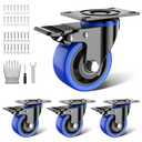 3 Inch Caster Wheels Heavy Duty 1600lbs, Swivel Casters Set of 4 with Safe Dual Locking,Industrial Plate Casters, Locking Casters Wheels for Furniture,Workbench(Free Hardware Kit)