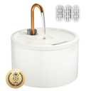 MISFANS Ceramic Cat Water Fountain - 2.1L/71oz - All-Ceramic Body & Pure Copper Water Spout - Non-Toxic - Automatic Pet Drinking Fountain Indoor with Ultra-Quiet Pump, and 3Pcs Filter & Sponge (White)