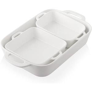 Sweejar Ceramic Bakeware Set, Rectangular Baking Dish for Cooking, Kitchen, Cake Dinner, Banquet and Daily Use, Casserole Dishes for Oven Porcelain Baking Pans (White)