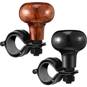 Tallew 2 Pieces Steering Wheel Knob Spinner Suicide Knobs Steering Wheel 360 Degrees Rotation Tractor Accessories for Cars, Trucks, Tractors, Boats(Black and Brown)