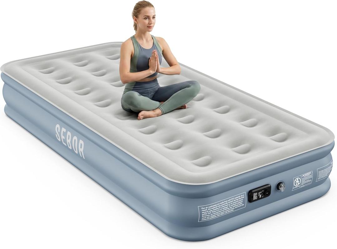 Sebor Air Mattress Twin with Built-in Pump 13", Comfortable Self-Inflating Blow up Mattress with High-Speed Pump, Durable Twin Size Air Mattress with Storage Bag for Guests, Moving, Camping, Travel