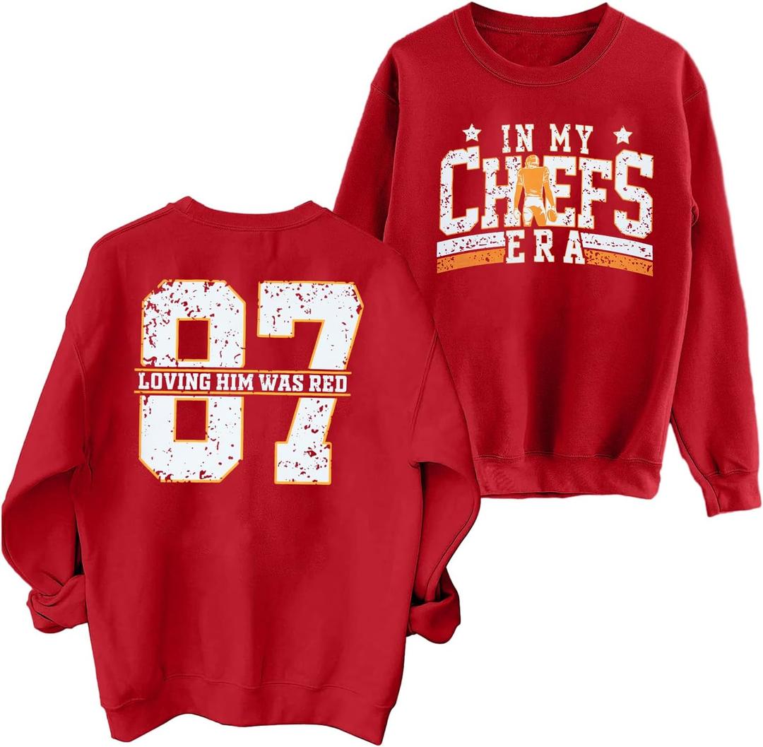 MNLYBABY Football Sweatshirt Women Game Day Sweatshirts in My Game day Era 87 Graphic Long Sleeve Tops (Red, L)