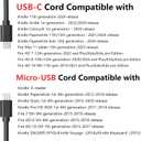2 x Charger Made for All Kindle Fire Tablets, Kindle E-Reader, Paperwhite, Oasis, Colorsoft, Scribe, Voyage, Kids Edition with 6.6FT USB Type C&Micro USB Cable (UL Listed)