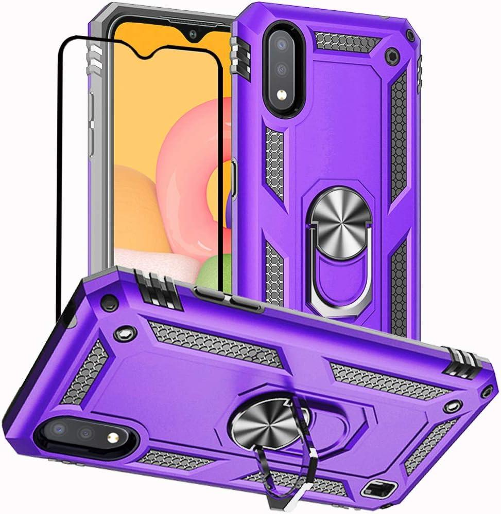 Samsung Galaxy A01 Phone Case, Samsung A01 Phone Case with Screen Protector, Military Grade Protective Cases with Ring for Samsung Galaxy A01 (Purple)