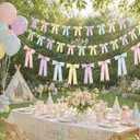 3 x 3 Pcs Pastel Bow Garland Banner Pre Strung Satin Ribbon Hanging Party Bow Garland Decoration for Easter Birthday Bachelorette Bridal Showers Engagement Wedding Party Supplies