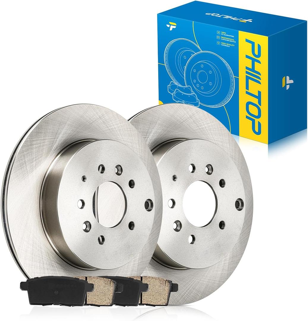 PHILTOP Rear Brake Pads and Rotors Kit, OE Carbon Fiber Ceramic Brake Pads and Rotors for Mazda 2007-2015 CX-9 31480 D1259