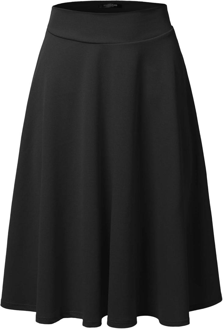SSOULM Women's High Waist Flare A-Line Midi Skirt Black XL