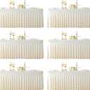 6 Pack 8ft Ivory Spandex Table Cloths for Rectangle Tables Wrinkle Free Ivory Rectangle Tablecloths, Stretch Fitted Table Cover with Skirt for Wedding Birthday Party Banquet Baby Shower Buffet Event