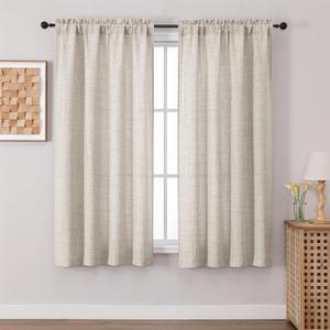Chyhomenyc Curtains 63 Inch Length 2 Panels, Light Filtering Faux Linen Slub Textured Soft Airy Living Room Curtain, Elegant Rod Pocket Window Curtains for Bedroom, Each 42Wx63L, 2PCS, Linen Color