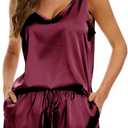 MOYEE Women Silk Pajama Set Soft Satin V Neck Tank Top and Shorts 2 Piece lounge Sets with Pockets(Wine Red, Large)