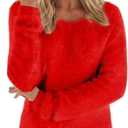 LemonGirl Women's Fashionable Long Sleeve Pullovers Loose Fluffy Fuzzy Jumper Sweater (XX-Large, Red)