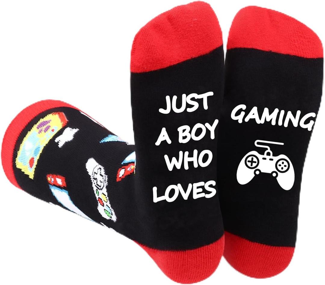 Novelty Gamers Socks Gifts For Christmas,Birthday,Video Game Gifts,Funny Saying Crew Socks for Men,Women and Teens (Black)