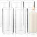 Yaomiao 6 Pcs Hurricane Glass Candle Holders Sleeve Open Ended Glass Bottomless Candle Cover Cylinder Hurricane Clear Chimney Shade Tube Cover for Baby Shower Wedding Party(3 x 6 Inch)