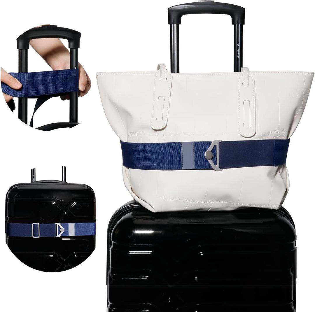 TOOVREN 2-in-1 Luggage Straps Add a Bag Bungees Travel Belt for Luggage Strap for Backpack Attachment Over Handle Carry On Bag Adjustable Elastic Suitcases Belt Travel Accessories Blue (37-47" Length)