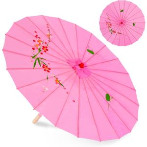 33" Pink Flower Cloth Decoration Handmade Parasol Umbrella Chinese Japanese Asian DIY Art Dance Classical Umbrella for Wedding Parties Photography Costumes Cosplay (Pink)