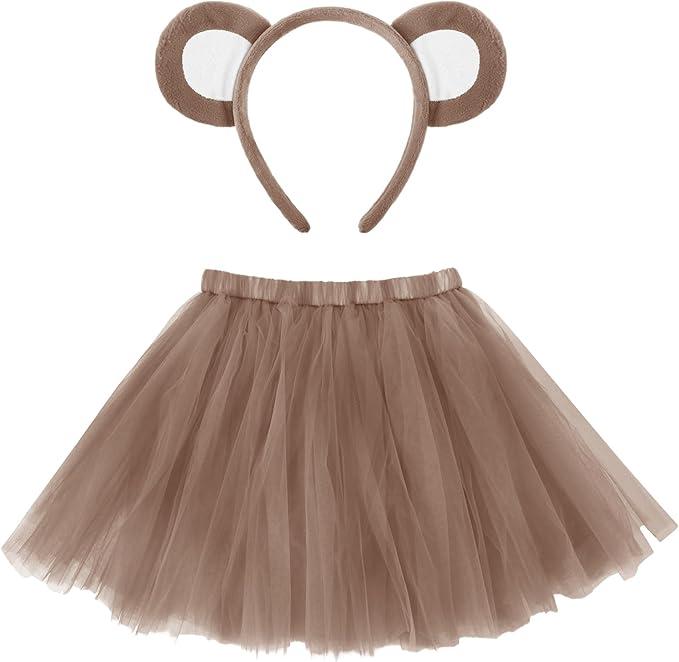 Halloween Bear Costume Accessories Set Bear Ear Headband Tutu Skirt for Halloween Cosplay Party Fancy Dress Ball.