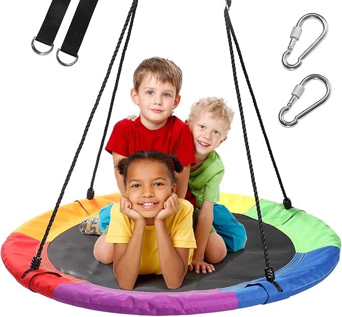 WV WONDER VIEW 40 Inch Tree Swing, Saucer Swing for Kids Outdoor, Round Swing with Hanging Straps, Adjustable Rope Easy to Assembly