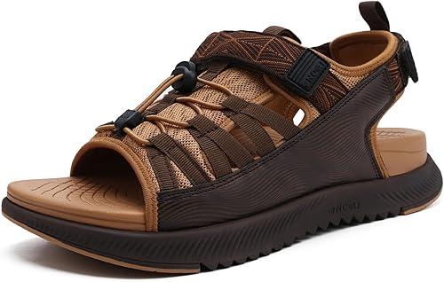 ONCAI Men Hiking Sandals, Arch Support Walking Sandals with Outdoor Orthotic Footbed for Plantar Fasciitis, Hombre Sandalias Recovery Sport   Size 14 Khaki/Brown