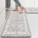 KIMODE Anti Fatigue Kitchen Mats for Floor,Boho Floral Kitchen Rugs 17"x47"+17"x29",Cushioned Mats for Kitchen Floor,Non Slip Kitchen Floor Mats,Sink,Laundry,Office,Grey