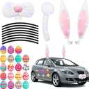 Baquler 32 Pcs Easter Car Rabbit Bunny Ears Decorations, Include Bunny Ears Nose with LED Light Bow Car Easter Eggs Garage Magnetic Decals Accessories for Vehicle Party Decorations, Without Battery