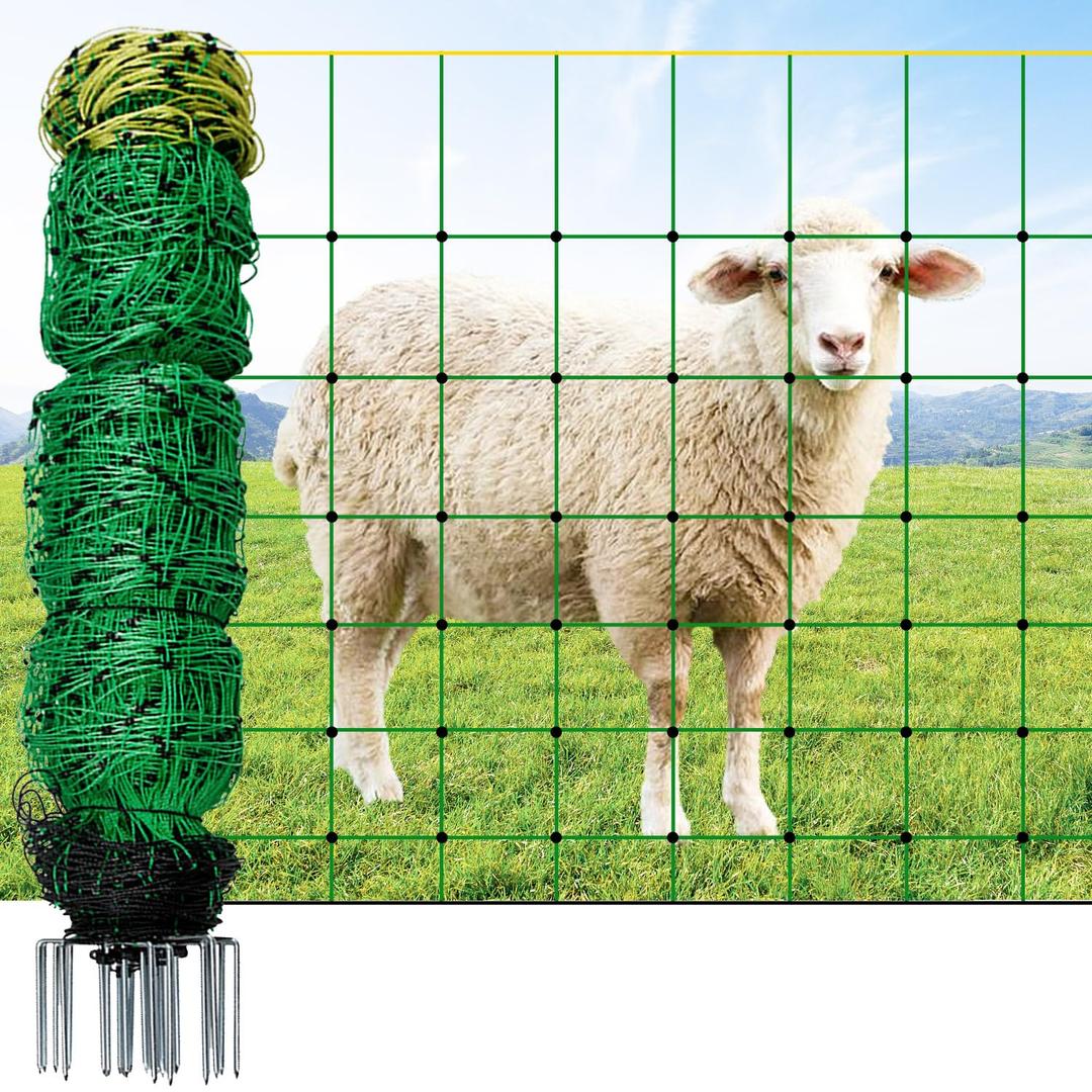 Electric Fence Netting, 42.5" H x 164'L, Portable Livestock Fencing Used in Backyards, Farms and Ranches, Electric Netting Fence for Cattle, Sheep, Goat, Hogs, Net Fencing with 14 Posts Double Spiked
