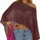 WeciBor Women's Wine Red Sheer Poncho Tops Lightweight Shrug Cover Up Knit Bolero for Beach Vacation Clothing (Beige)