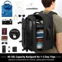 Ample Space Travel Backpack with LifetimeWarranty,Expandable Carry on Backpack with USB Cable Port,Fits 17.3"Laptop Notebook,Water Resistant Weekender Backpack Business Trips,Daily Travel, Black, Standard（35L-45L）