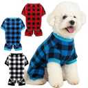 SilTriangle 3 Pcs Plaid Dog Pajamas Soft Fleece Pet Sweater Clothes Warm Outfits for Small Dogs Puppy Cats Winter Christmas Costume Jumpsuit(M: Neck 13in, Chest 18in, Back 14in)