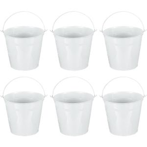 PATIKIL 7"x6.4" Small Metal Buckets with Handle, 6 Pcs Mini Galvanized Bucket Colorful Easter Buckets for Crafts Party Favors Decoration, White