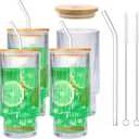 16 OZ Glass Cups with Lids and Straws, Vintage Ribbed Coffee Cups Drinking Glasses, Beer Glasses, Iced Coffee Glasses, Cute Tumbler Cup, Ideal for Whiskey,Cocktail,Wine (4 Pack)