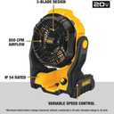 DEWALT 20V MAX Portable Fan, Battery Powered Rechargeable Cordless Shop Fan, Up to 4.5 Hrs Runtime, Variable Speed, 650 CFM, Tool Only (DCE512B)